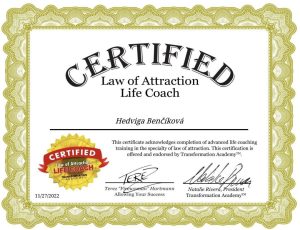 certifikát zákon príťažlivosti, kouč, life coach